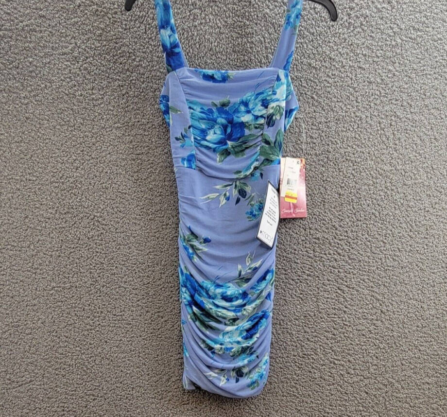 Emerald Sundae Floral Ruched Mesh Tank Dress Juniors' XS Blue Multi Pullover