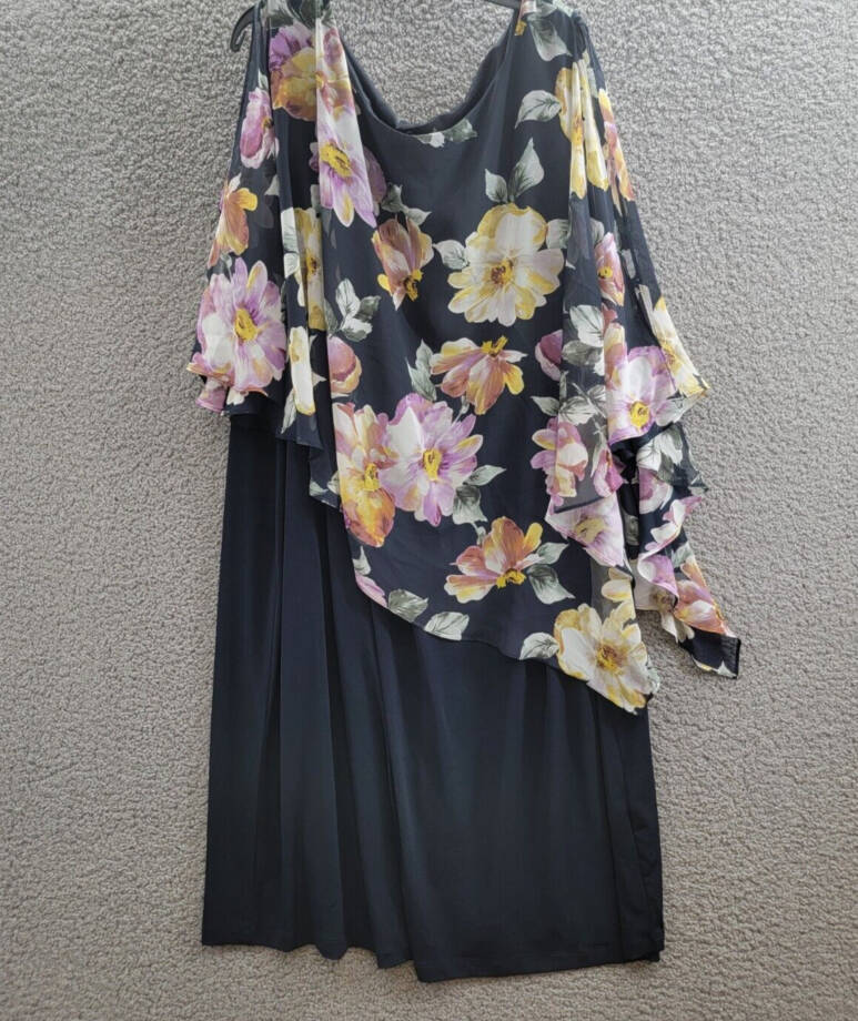 Connected Plus Size Floral Cape-Sleeve Dress Women's 24W Navy Multi Pullover