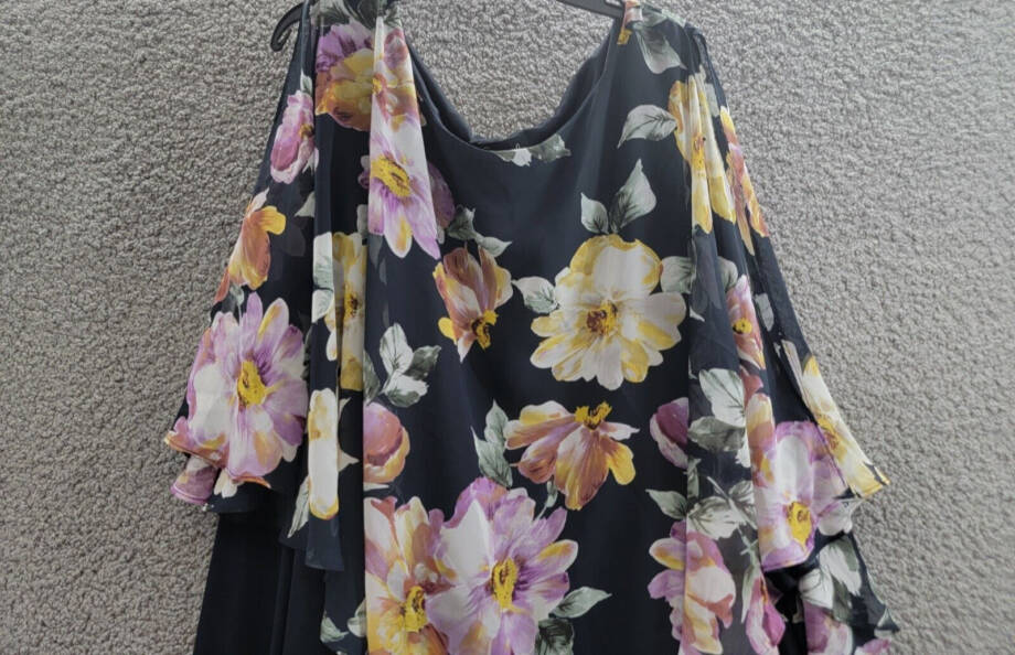 Connected Plus Size Floral Cape-Sleeve Dress Women's 24W Navy Multi Pullover