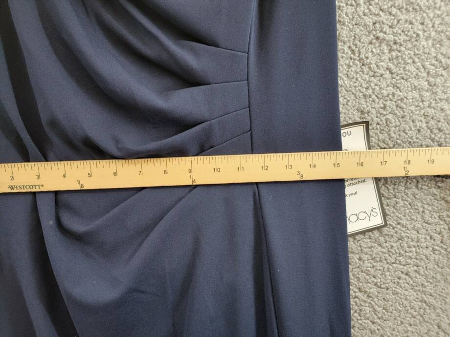 XSCAPE Floral-Trim Off-The-Shoulder Gown Women's 16 Navy Pleat Back Zip Closure