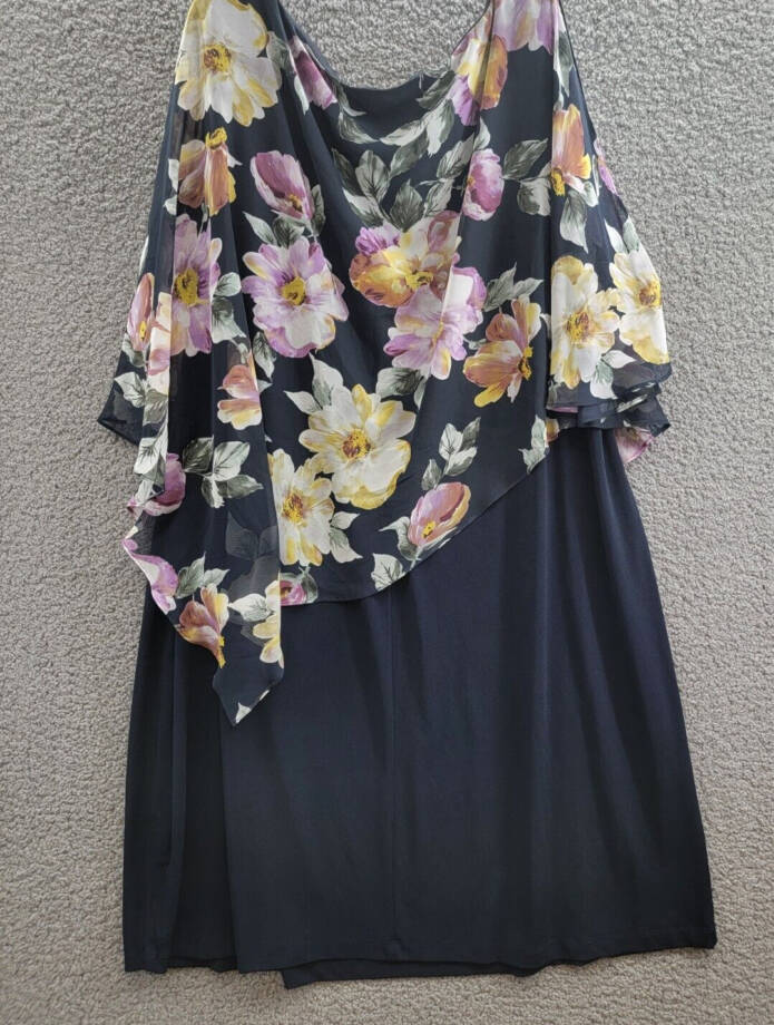 Connected Plus Size Floral Cape-Sleeve Dress Women's 24W Navy Multi Pullover