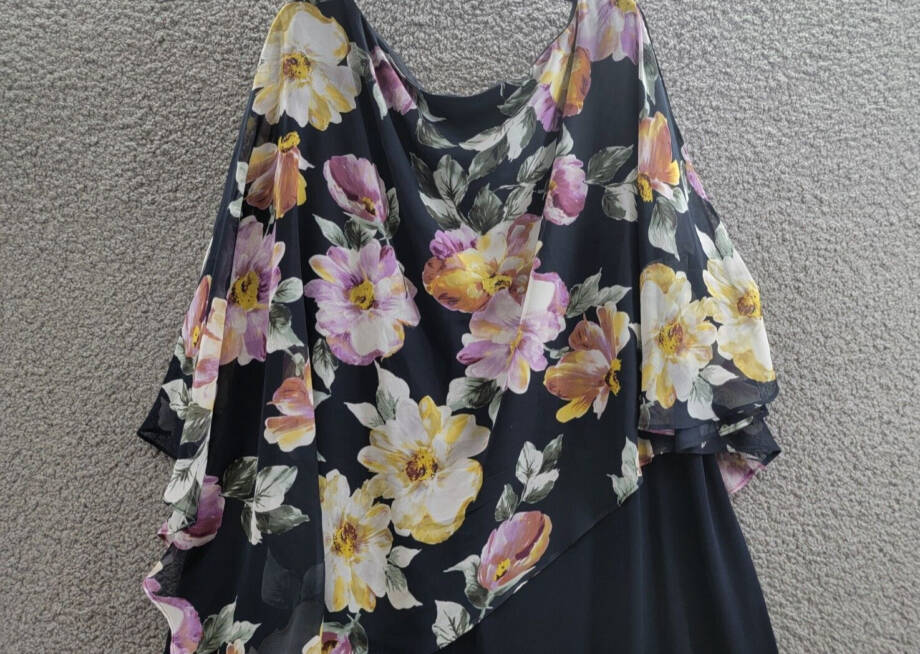 Connected Plus Size Floral Cape-Sleeve Dress Women's 24W Navy Multi Pullover