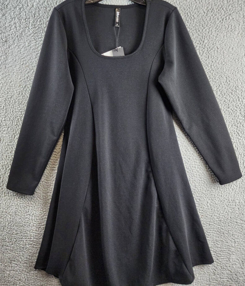 24seven Comfort Apparel Plus Size Long Sleeve Flared Dress Women's 1X Black~