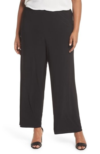 Alex Evenings Plus Size Matte Jersey Straight Leg Pants Women's 2X Black Pull On