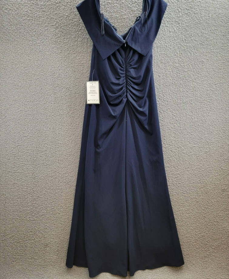 XSCAPE Floral-Trim Off-The-Shoulder Gown Women's 16 Navy Pleat Back Zip Closure