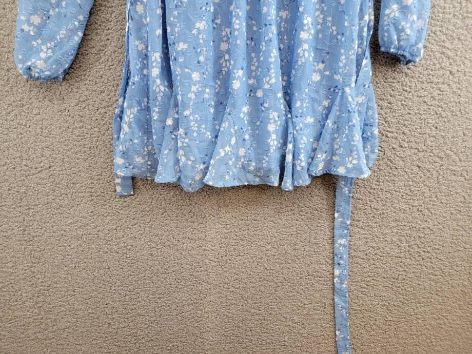 Trixxi Long-Sleeve Tied-Waist Dress Juniors' M Blue/Ivory Tie Waist Back Button