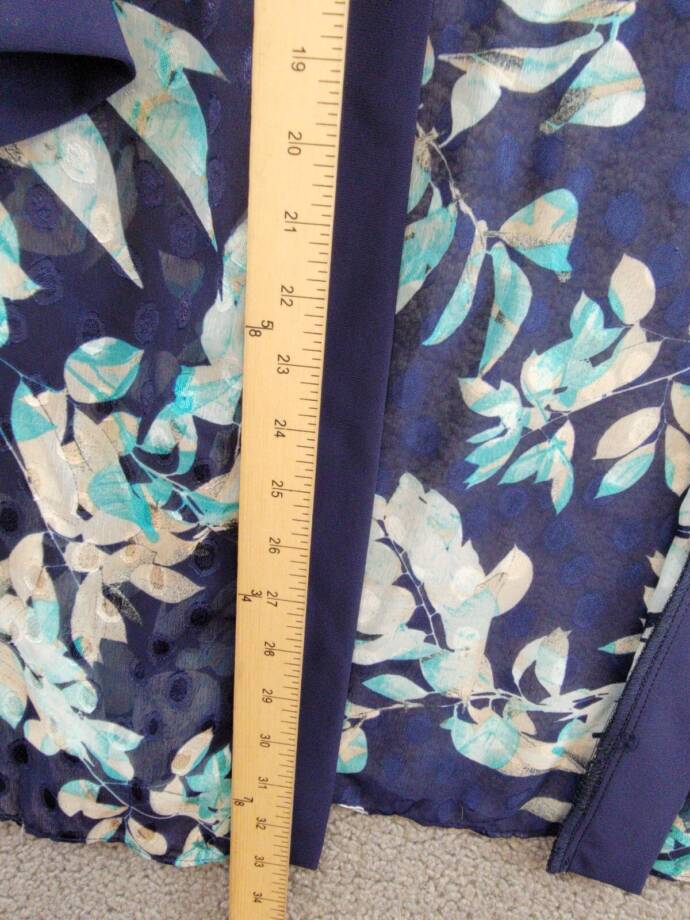 R & M Richards Floral Jacquard Jacket Womens 12 Blue Multi Open Front 3/4 Sleeve