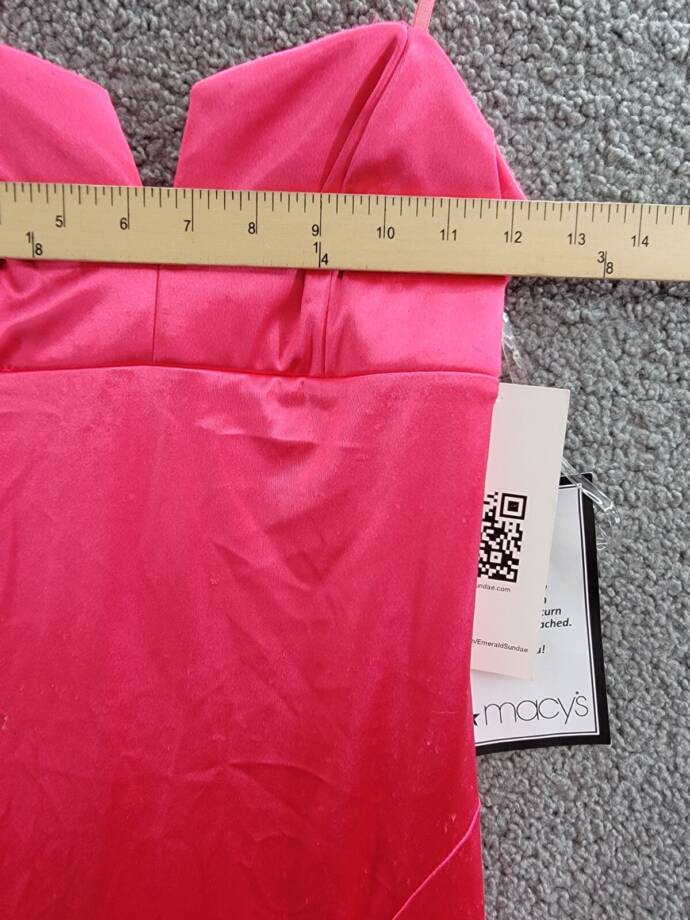 Emerald Sundae Notch-Neck Satin Leg-Slit Gown Juniors' S Neon Pink Back Zipped