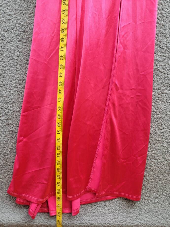 Emerald Sundae Notch-Neck Satin Leg-Slit Gown Juniors' S Neon Pink Back Zipped