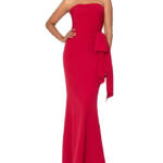 AQUA Strapless Scuba Bow Gown Women's 6 Red Solid Straight Neck Back Zip Closure