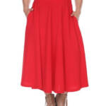 White Mark Plus Size Flared Midi Skirt Women's 1XL Red Pull On Style 2 Pockets