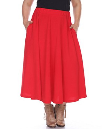 White Mark Plus Size Flared Midi Skirt Women's 1XL Red Pull On Style 2 Pockets