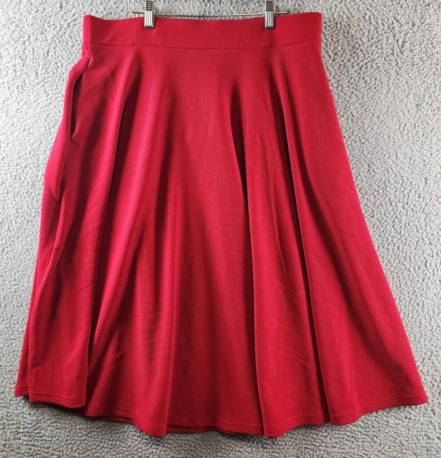 White Mark Plus Size Flared Midi Skirt Women's 1XL Red Pull On Style 2 Pockets