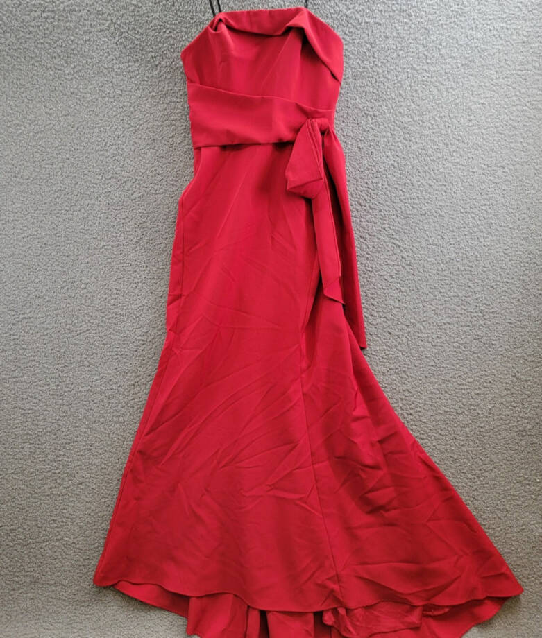 AQUA Strapless Scuba Bow Gown Women's 6 Red Solid Straight Neck Back Zip Closure