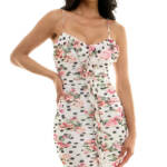 BCX Mixed-Print Ruched Ruffled Bodycon Dress Juniors' XXS Multi Back Zip Closure