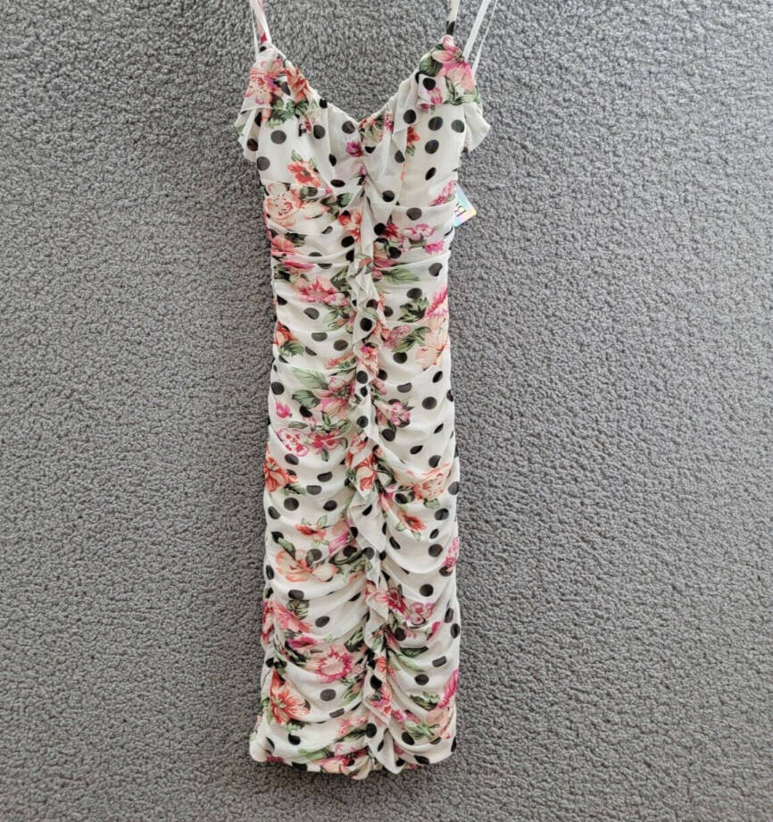 BCX Mixed-Print Ruched Ruffled Bodycon Dress Juniors' XXS Multi Back Zip Closure