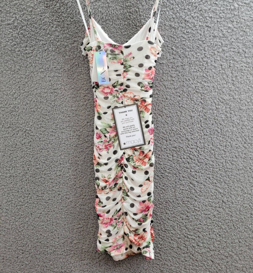 BCX Mixed-Print Ruched Ruffled Bodycon Dress Juniors' XXS Multi Back Zip Closure