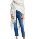 Vince Summer Cashmere Blend Stripe Cape Women's One Size White Multi