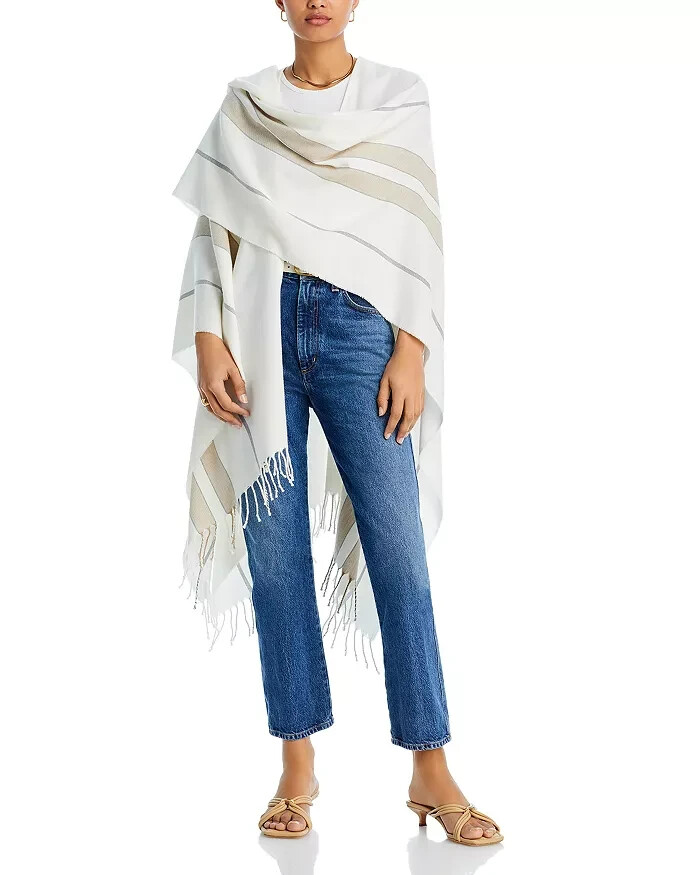 Vince Summer Cashmere Blend Stripe Cape Women's One Size White Multi