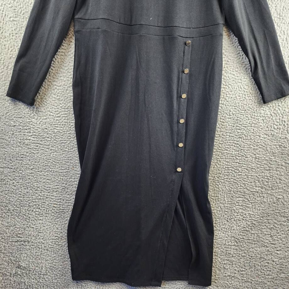 Nina Parker Plus Ribbed Bodycon Midi Dress Women's 2X Black Beauty Long Sleeve