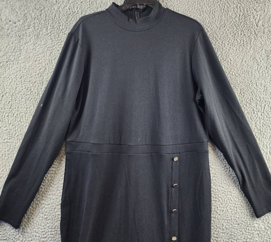 Nina Parker Plus Ribbed Bodycon Midi Dress Women's 2X Black Beauty Long Sleeve
