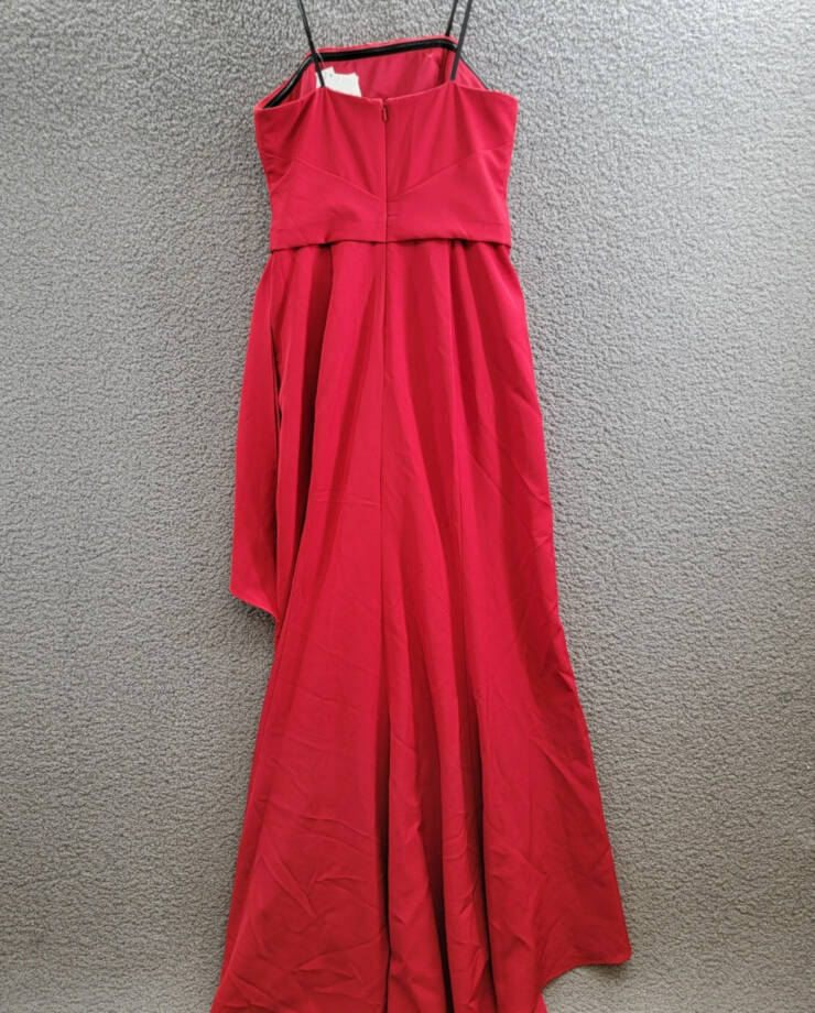 AQUA Strapless Scuba Bow Gown Women's 6 Red Solid Straight Neck Back Zip Closure