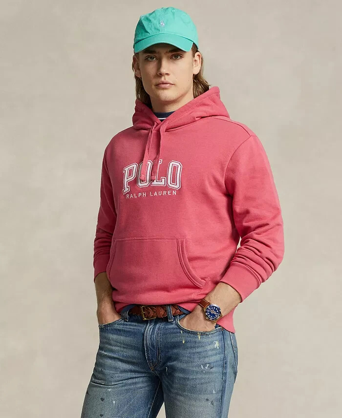 Polo Ralph Lauren Logo Fleece Hoodie Men's XXL Light Red Kangaroo Pockets L/S