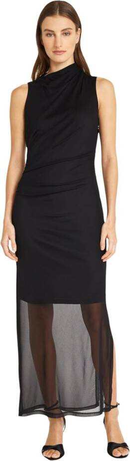 Donna Morgan Asymmetric Neck Side Pleat Maxi Dress Women's 6 Black Side Zipped