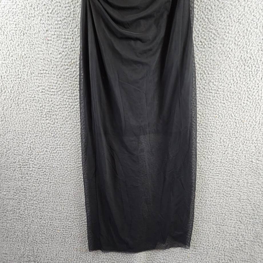 Donna Morgan Asymmetric Neck Side Pleat Maxi Dress Women's 6 Black Side Zipped