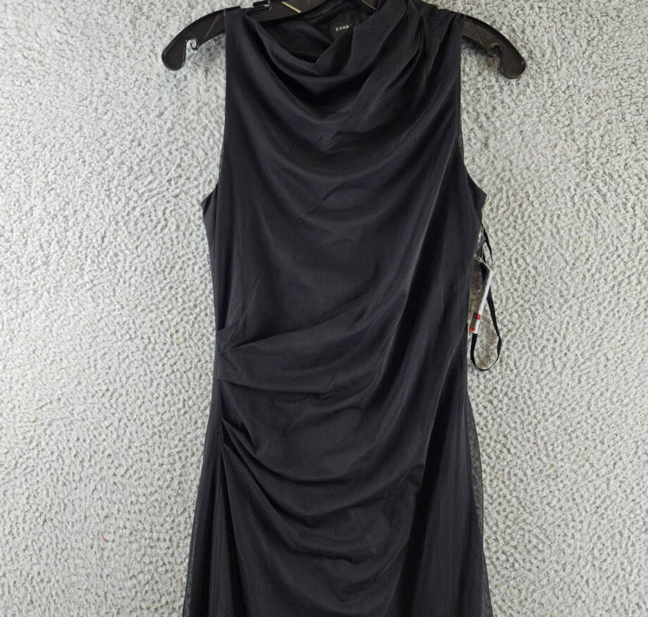 Donna Morgan Asymmetric Neck Side Pleat Maxi Dress Women's 6 Black Side Zipped