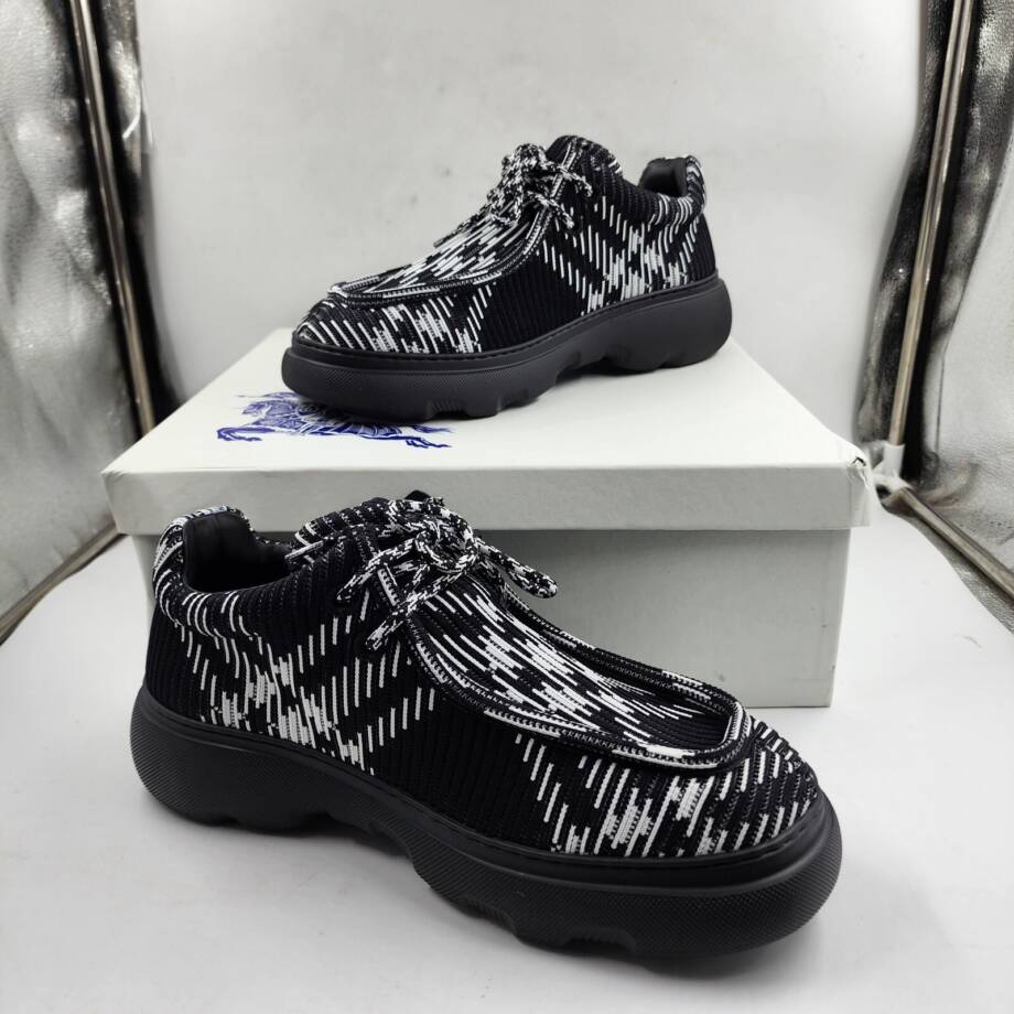 Burberry Check Woven Creeper Shoes Men's 42 Black Ip Check Lace up Closure