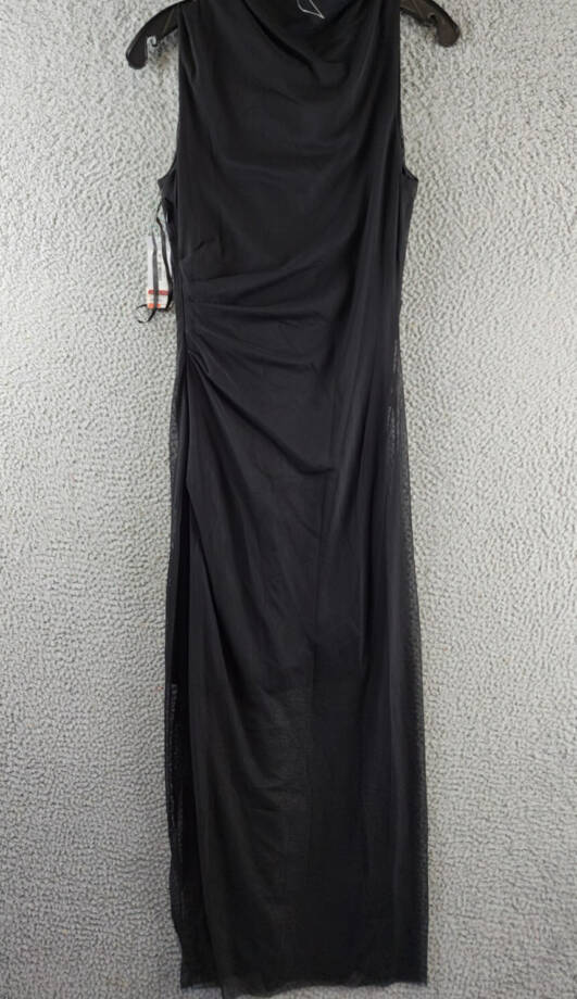 Donna Morgan Asymmetric Neck Side Pleat Maxi Dress Women's 6 Black Side Zipped