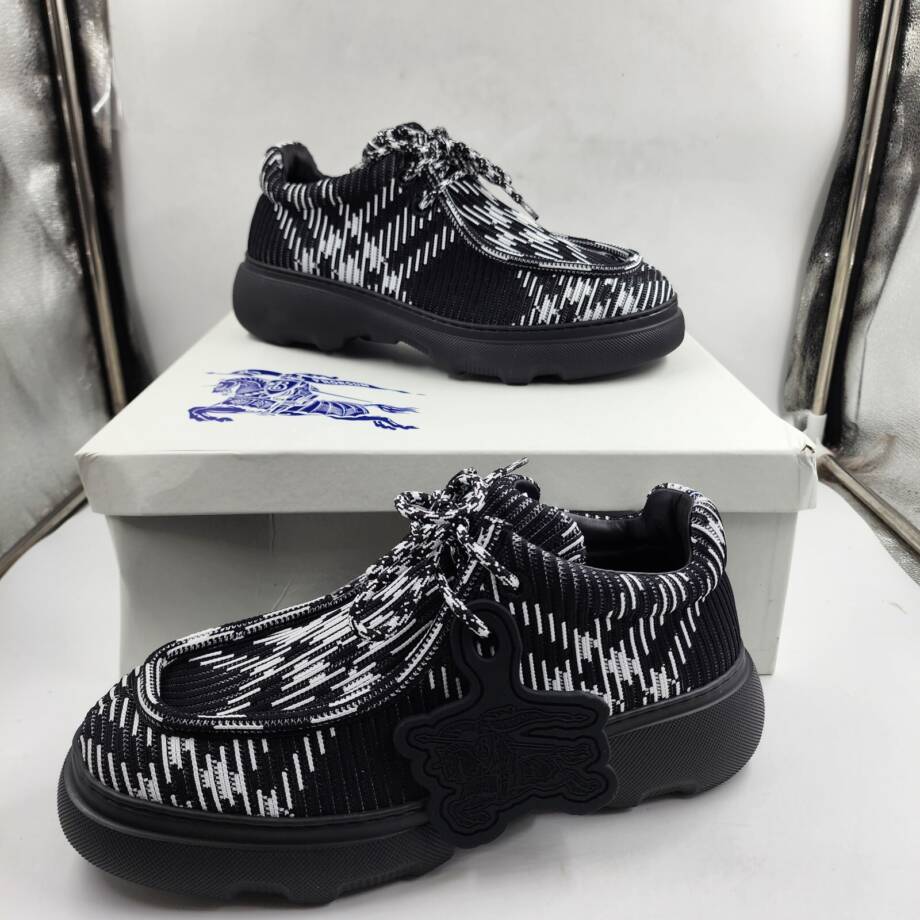 Burberry Check Woven Creeper Shoes Men's 42 Black Ip Check Lace up Closure