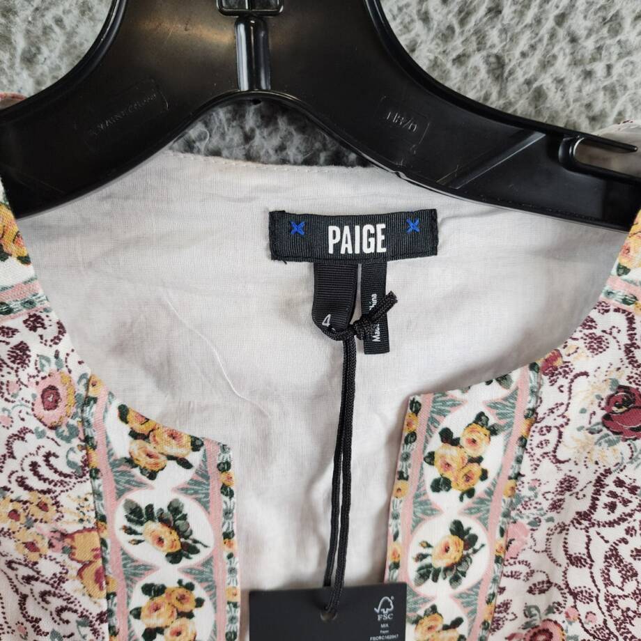 PAIGE Puglia Belted Romper Women's 4 Blanc Multi Floral Linen Blend 3/4 Sleeve