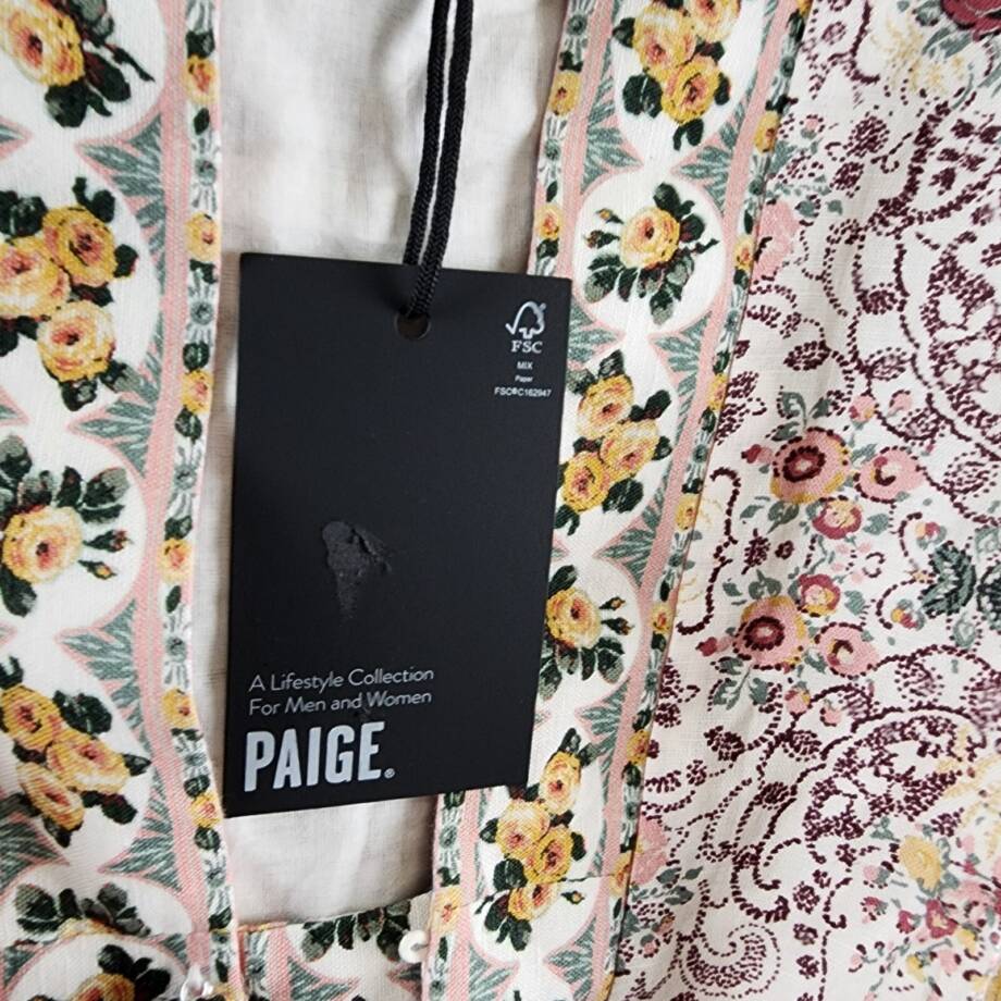 PAIGE Puglia Belted Romper Women's 4 Blanc Multi Floral Linen Blend 3/4 Sleeve
