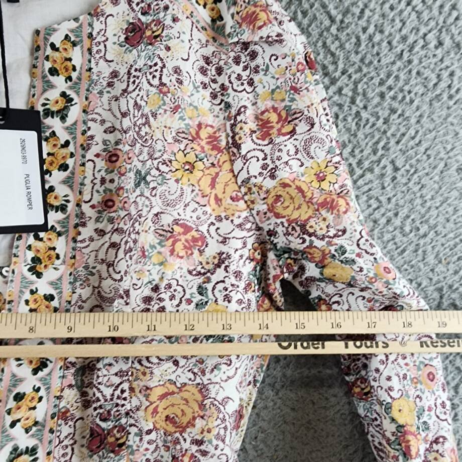 PAIGE Puglia Belted Romper Women's 4 Blanc Multi Floral Linen Blend 3/4 Sleeve