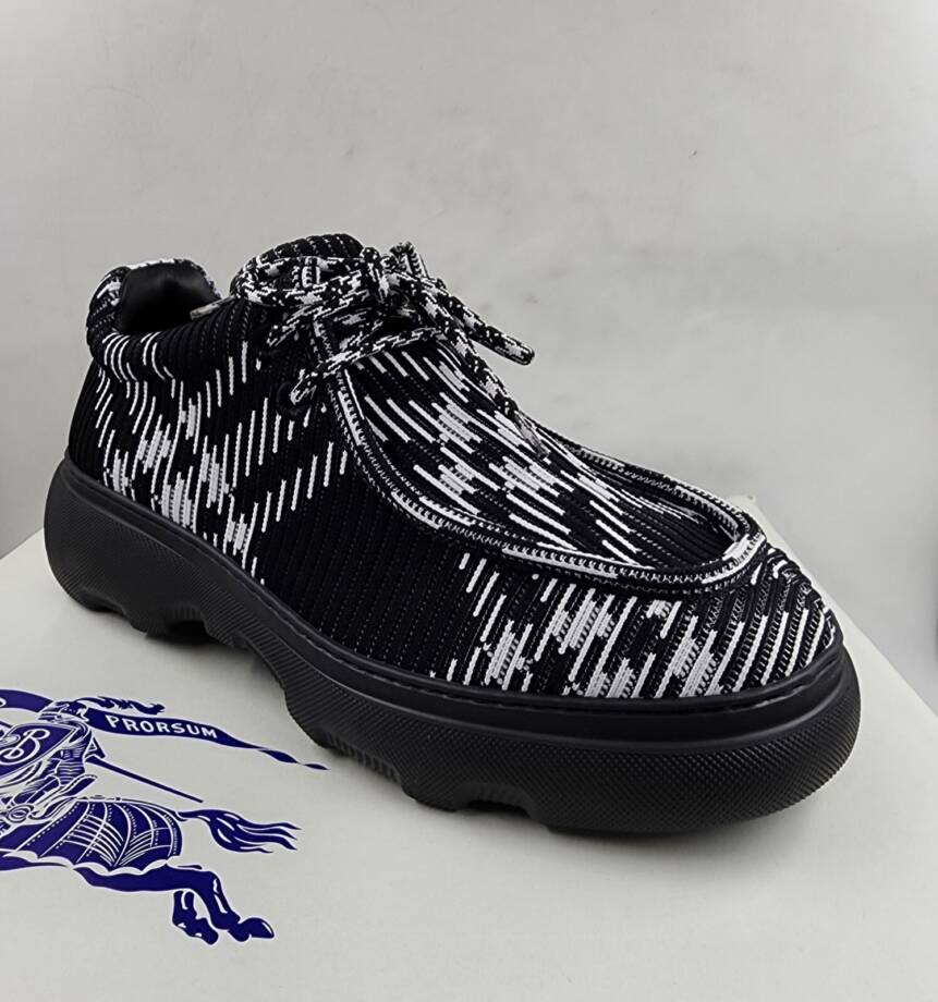 Burberry Check Woven Creeper Shoes Men's 42 Black Ip Check Lace up Closure