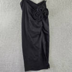 Another Mode Side Slit Rose Applique Skirt Women's L Black Ruched Elastic Waist
