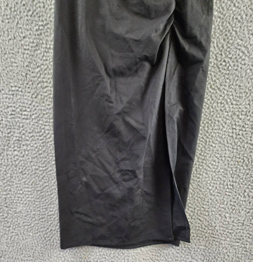 Another Mode Side Slit Rose Applique Skirt Women's L Black Ruched Elastic Waist
