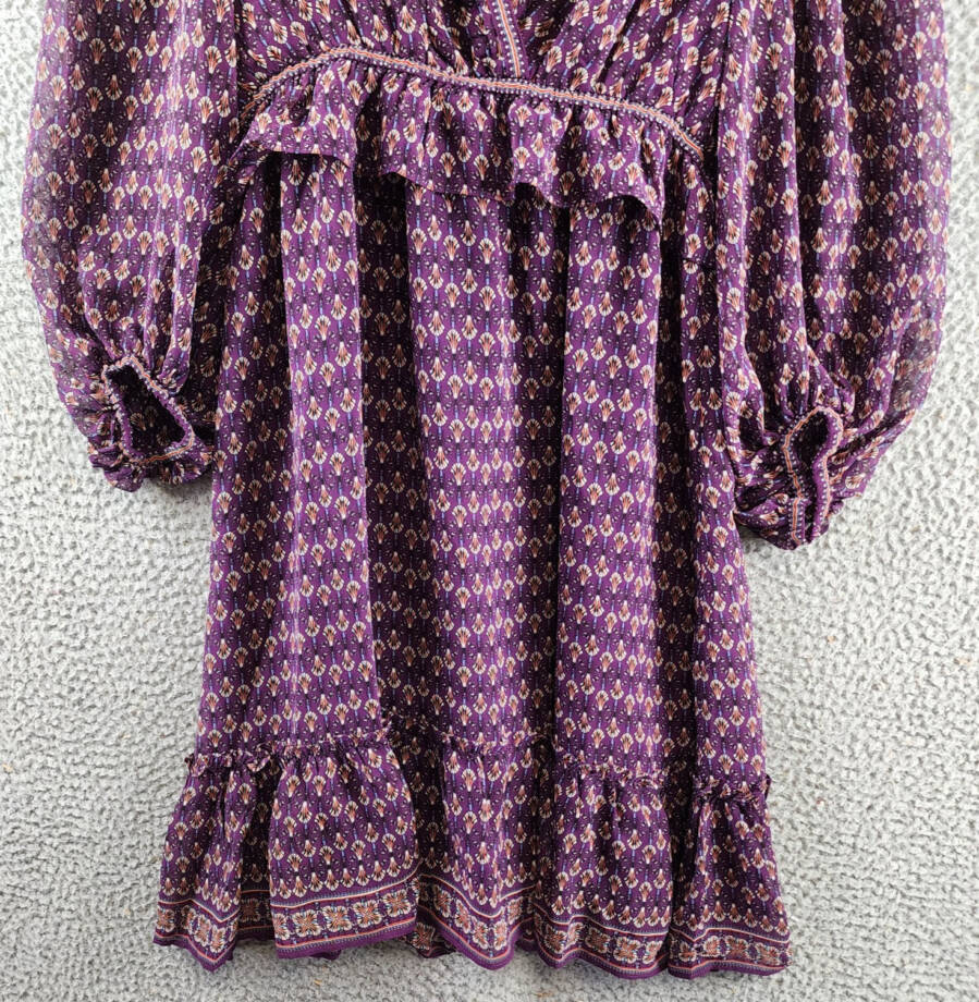Max Studio Floral 3/4 Balloon Sleeve Dress Women's S Purple Multi V-Neckline
