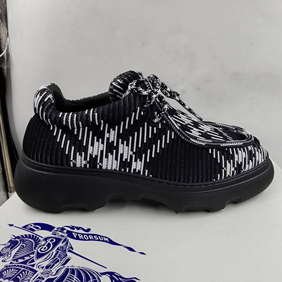 Burberry Check Woven Creeper Shoes Men's 42 Black Ip Check Lace up Closure
