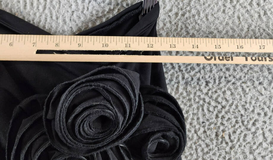 Another Mode Side Slit Rose Applique Skirt Women's L Black Ruched Elastic Waist