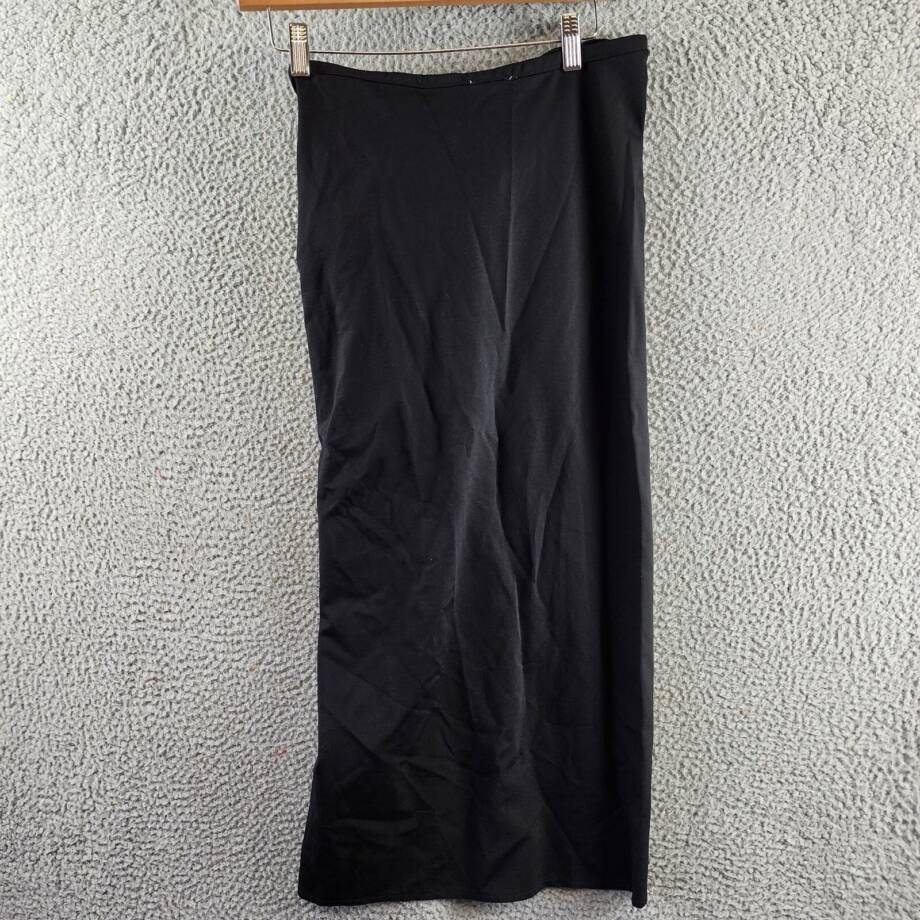 Another Mode Side Slit Rose Applique Skirt Women's L Black Ruched Elastic Waist