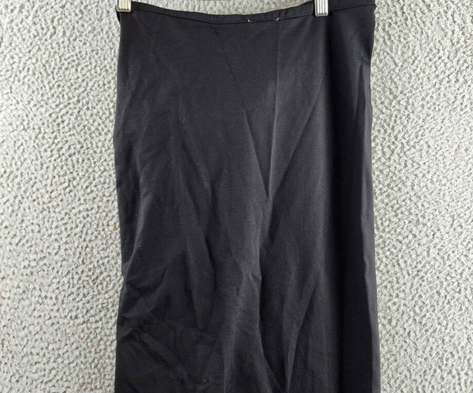 Another Mode Side Slit Rose Applique Skirt Women's L Black Ruched Elastic Waist