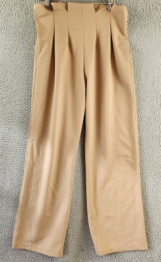 AQUA Pleated-Waist Wide-Leg Pants Women's M Coco Elastic Waist Zipper Closure~