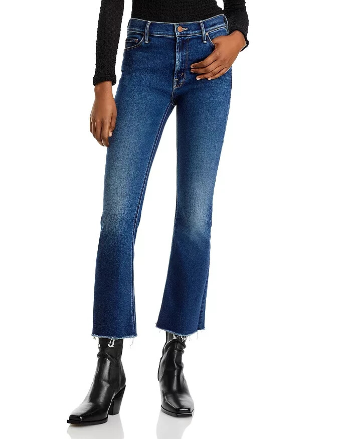 MOTHER The Outsider High Rise Ankle Fray Flare Jeans Women's 32 Uncharted Button