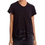 Wilt Boxy Mixed Media Hem Tee Women's XS Black Round Neck Short Sleeve Pullover