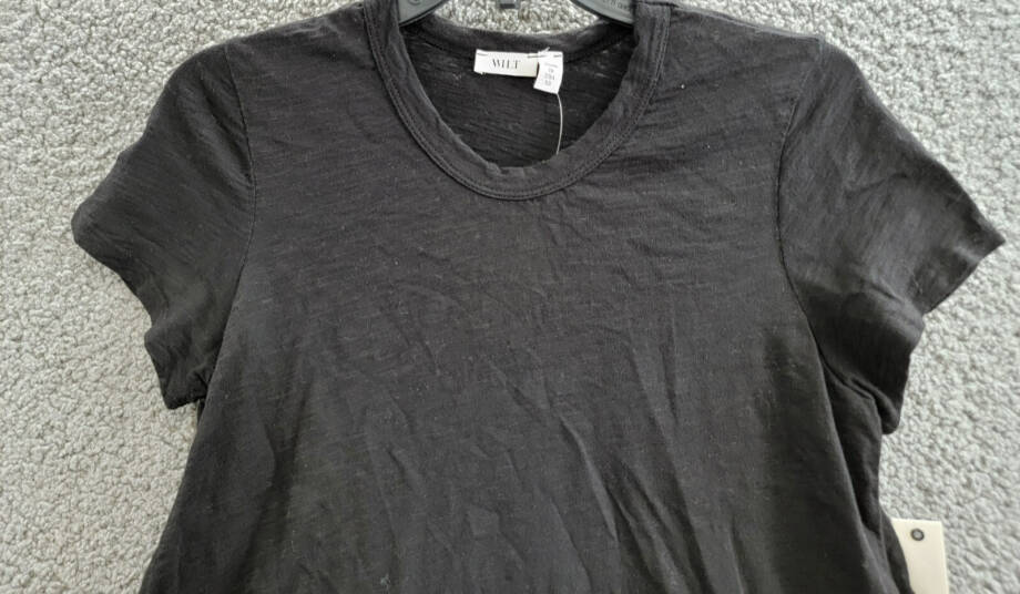 Wilt Boxy Mixed Media Hem Tee Women's XS Black Round Neck Short Sleeve Pullover