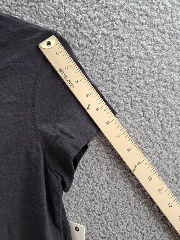 Wilt Boxy Mixed Media Hem Tee Women's XS Black Round Neck Short Sleeve Pullover