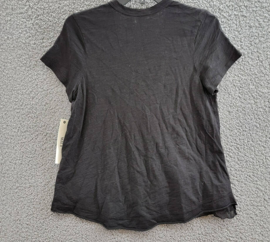 Wilt Boxy Mixed Media Hem Tee Women's XS Black Round Neck Short Sleeve Pullover